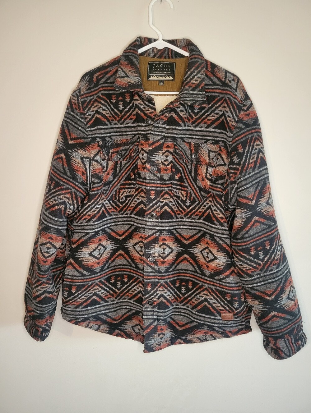 Jachs Patterned Sherpa-Lined Jacket - Black, Rust & Tan